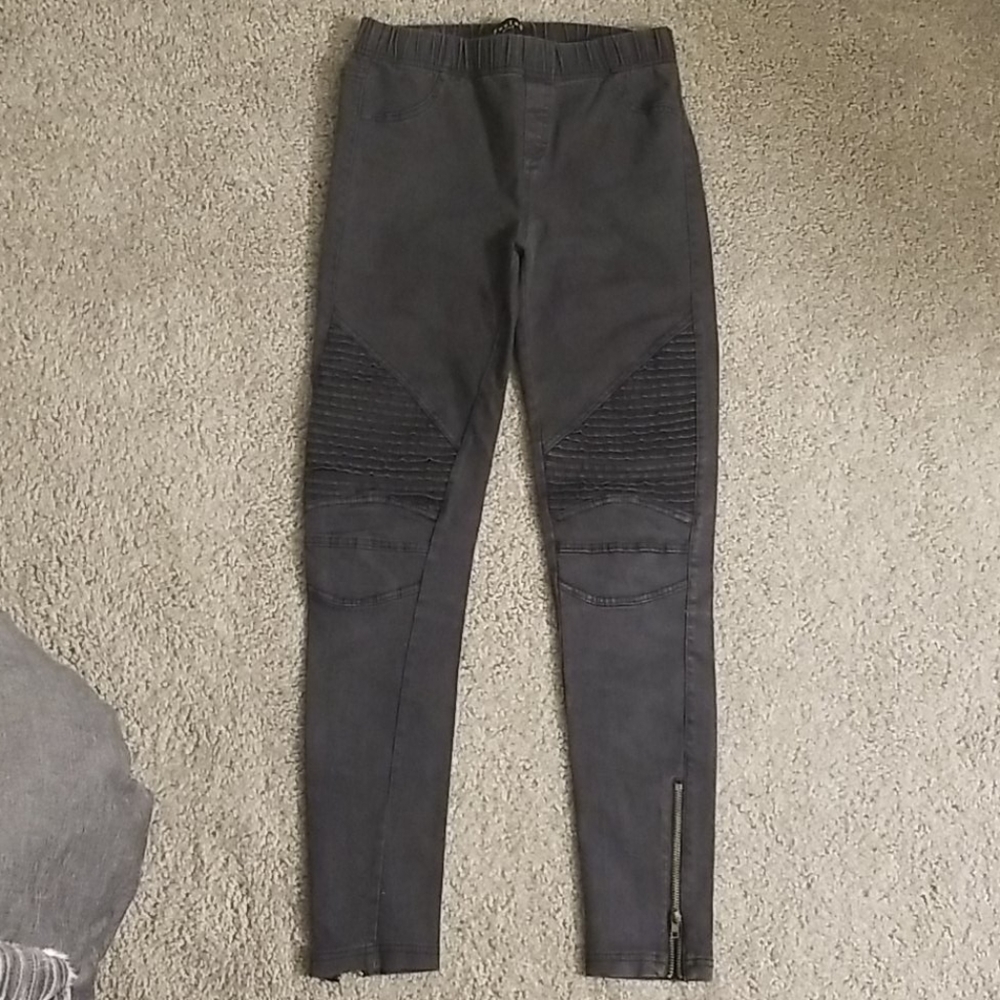 Beulah Black Moto Pants with Ribbed Detail